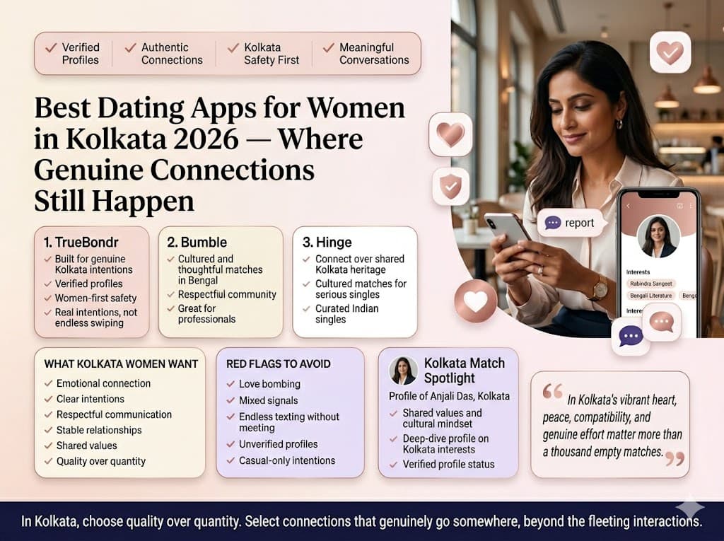 Best Dating Apps for Women in Kolkata 2026 — Genuine Connections | TrueBondr Best Dating Apps for Women in Kolkata 2026 — Genuine Connections | TrueBondr