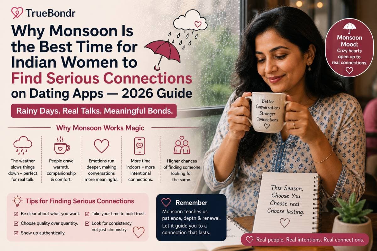 Why Monsoon Is the Best Time for Indian Women to Find Serious Connections — 2026 | TrueBondr Why Monsoon Is the Best Time for Indian Women to Find Serious Connections — 2026 | TrueBondr